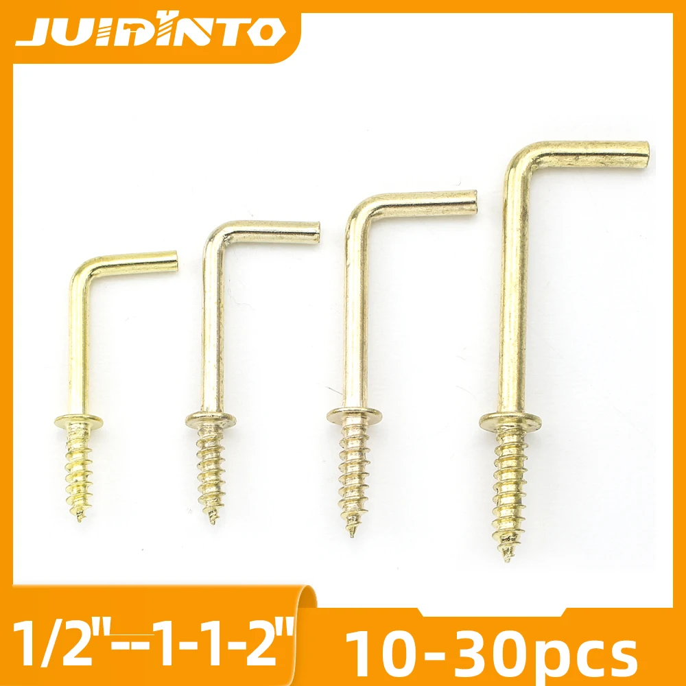 

JUIDINTO 10-30 шт. золотые L-образные прямоугольные крючки 1/2 "3/4" саморезы из углеродистой стали для подвешивания на стене
