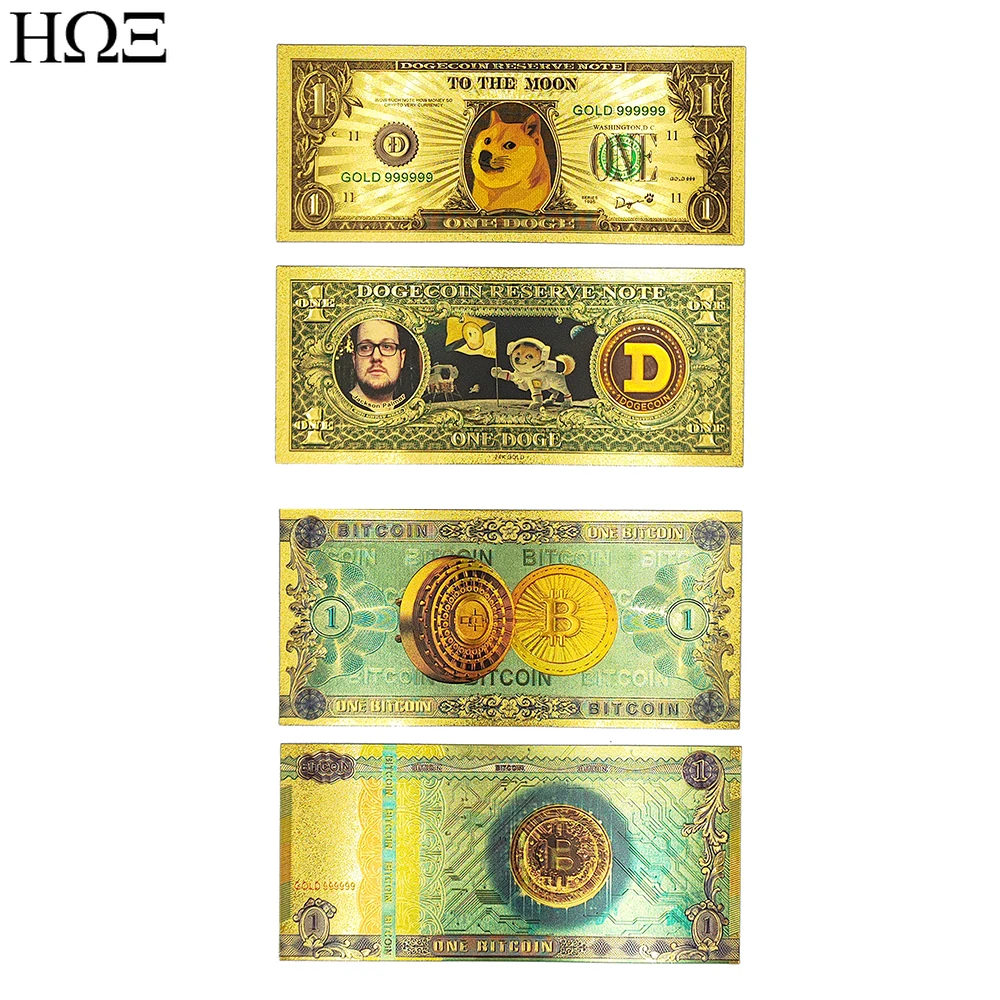 

Изысканная Биткоин Золотая фольга банкнота щенок монета 24K позолоченная памятная монета набор карт коллекционный подарок