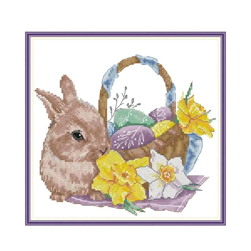 

Bunny and Easter eggs cross stitch kit 14ct 11ct count print canvas hand sew cross-stitching embroidery DIY handmade needlework