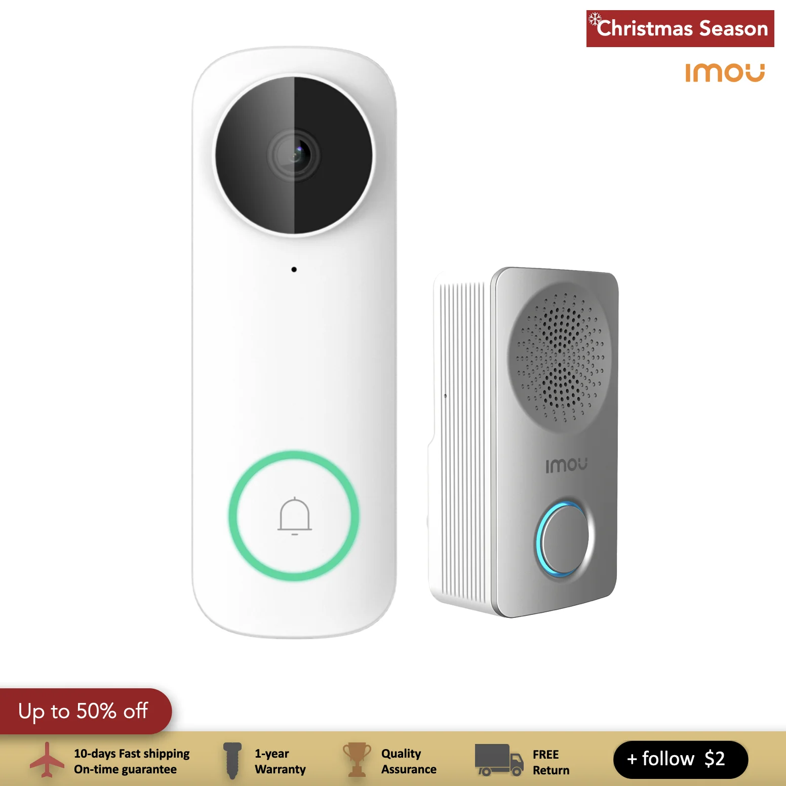 IMOU DB61 Smart Home Video Doorbell Wired WiFi Door Bell 4MP QHD Security Camera RIP Sensor HDR Night Vision Alexa Local Storage