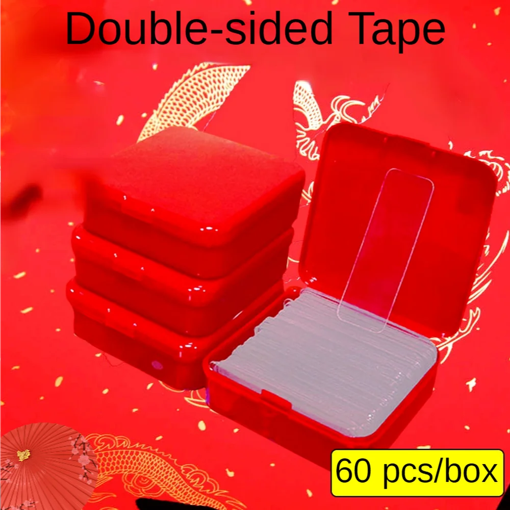 

60 Pcs Boxed No Trace Paste Transparent Double-sided Adhesive PVC Material Film Strong Sticky Can Be Washed and Cut Home Tape