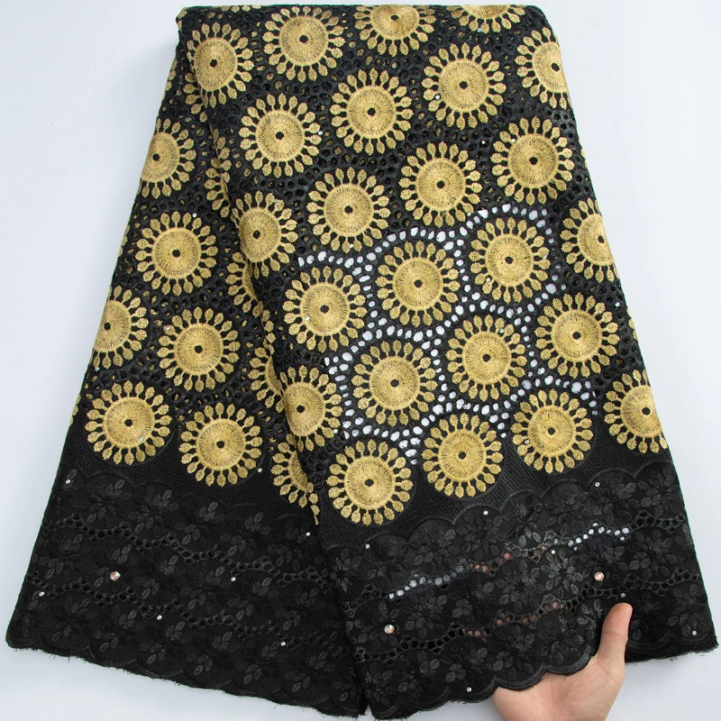 Black African Cotton Lace Fabric 2023 High Quality Holes Swiss Voile Lace Fabric 5Yards Nigerian Lace Fabric For Dress Y3181