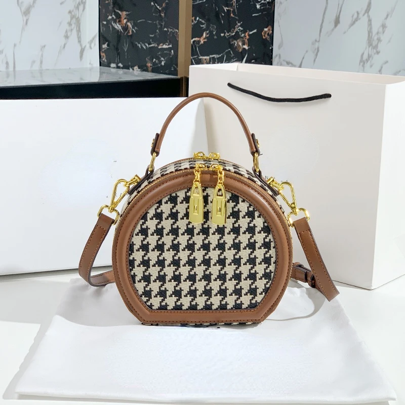 

Luxury Designer Circular Bags for Women Houndstooth Handbags Paint-splashing style Crossbody Bags For Lady