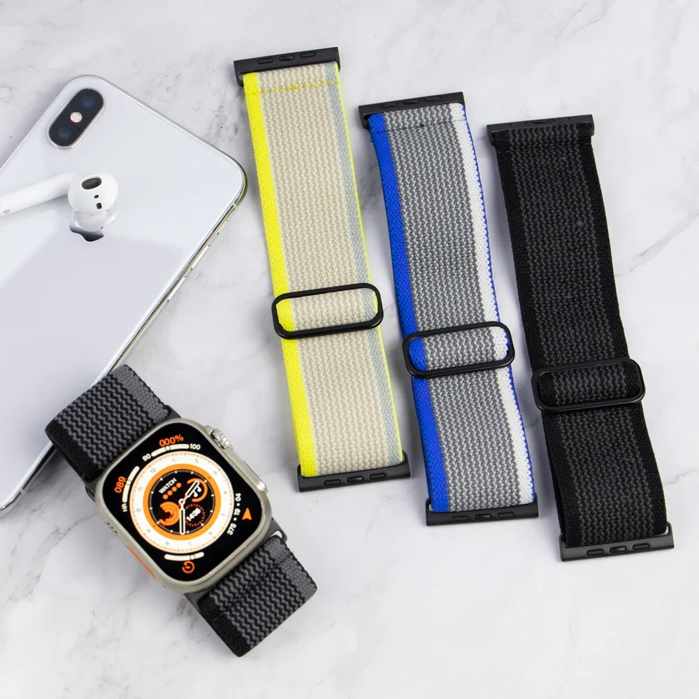 Ремешок нейлоновый для Apple watch Ultra шириной 49 мм Плетеный Регулируемый эластичный