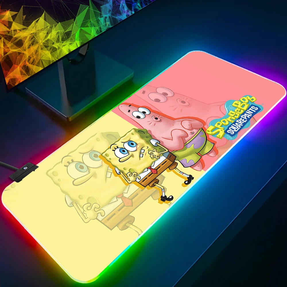 

Cute SpongeBob SquarePants RGB Pc Gamer Keyboard Mouse Pad Mousepad LED Glowing Mouse Mats Rubber Gaming Computer Mausepad