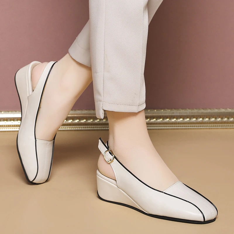 

2023 new Baotou solid color soft bottom soft surface casual trendy retro wedge sandals for women slip on casual shoes for women