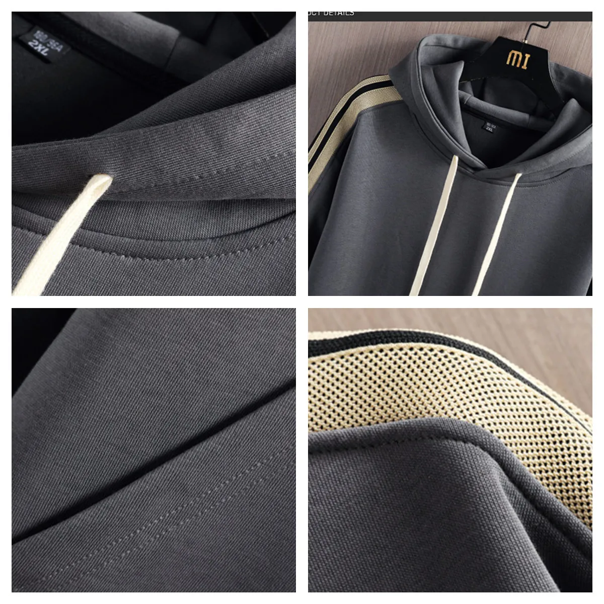 Spring and autumn new men's casual sportswear suit, men's tide striped cotton running sportswear with webbing