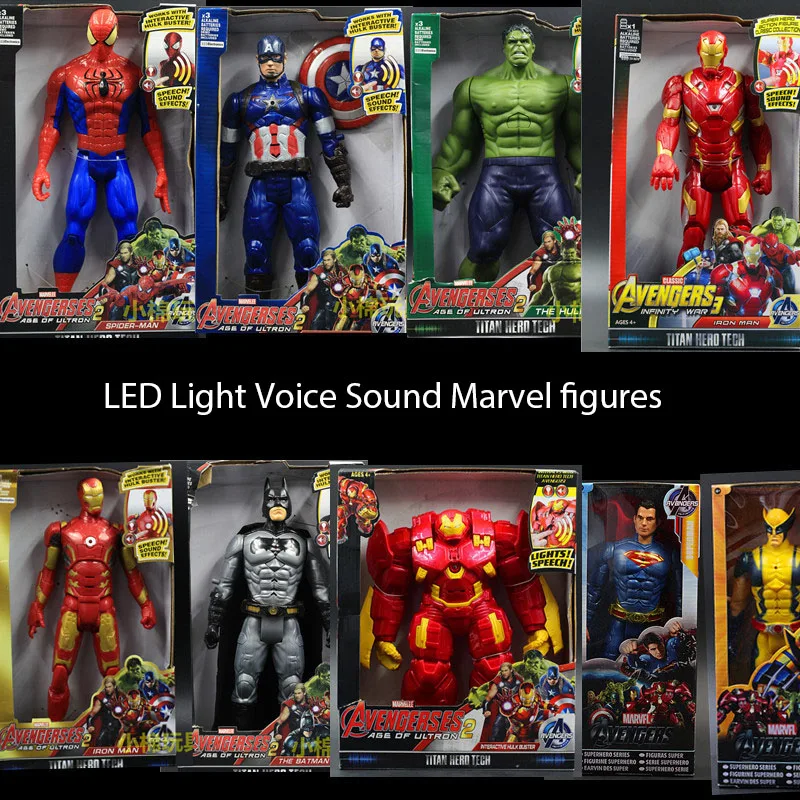 

Marvel Avengers SpiderMan Thor Hulk Captain America Groot Light Sound Iron Man Thanos Anime Action Figures Doll Toys