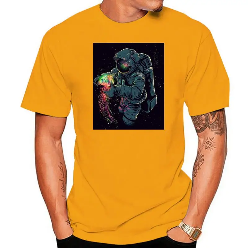 

Мужские футболки JellySpace, футболка, новый дизайн, Мужская футболка с принтом в виде медузы, астронавта, летняя одежда, хлопковая футболка, Прям...