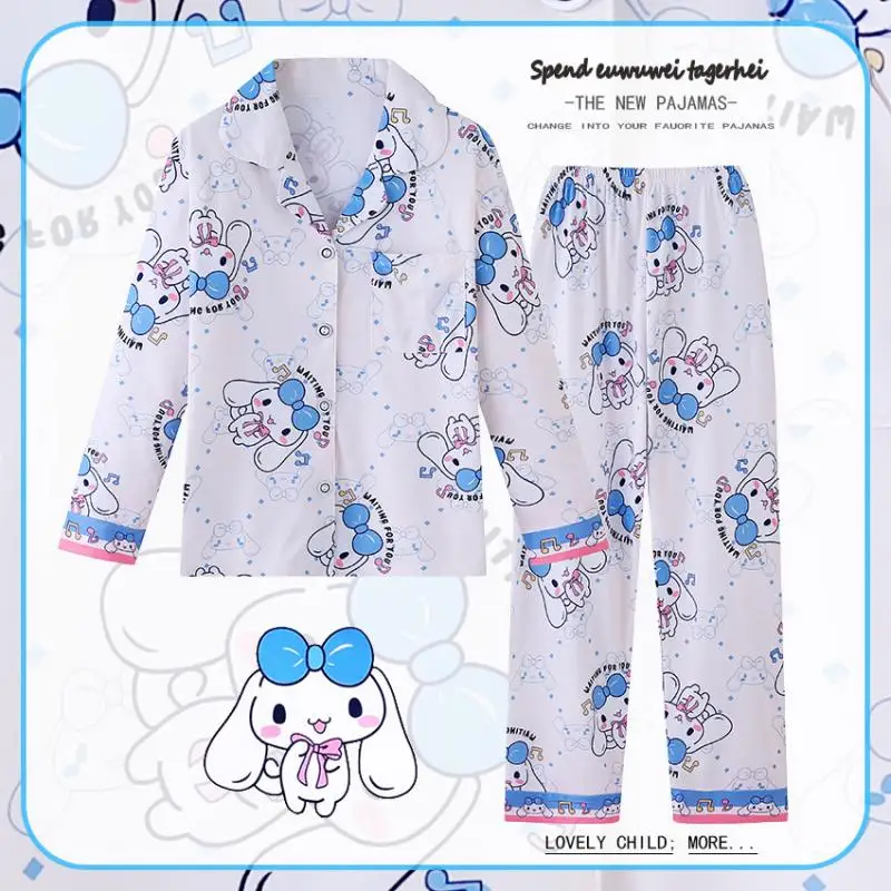 

Kawaii Sanrio Cinnamoroll My Melody Kuromi Kitty милые весенние и осенние детские пижамы с длинным рукавом Тонкий Домашний набор