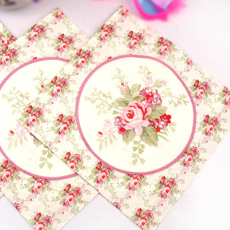 

60Pcs Decoupage Paper Napkins Elegant Flowral Tissues for Wedding Party Supplies Flowers Serviettes for Home Deccor New