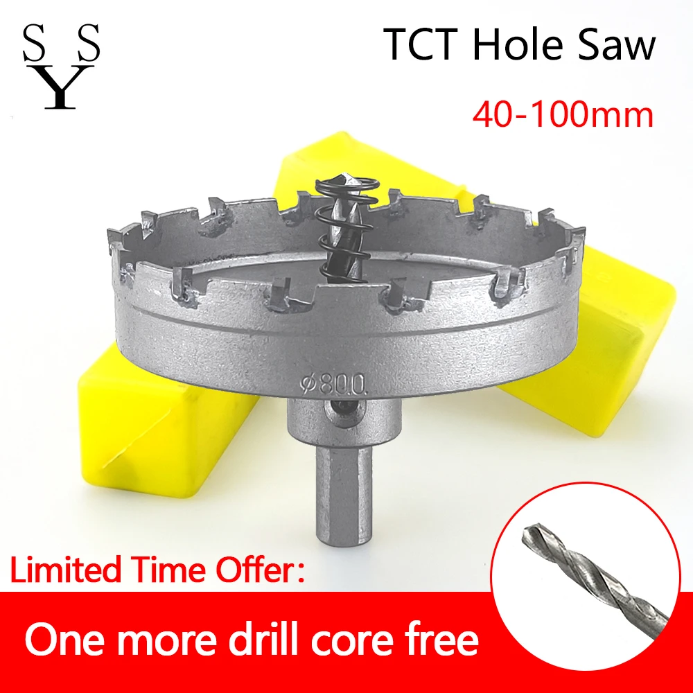 

1 Pcs 40-100mm TCT Hole Saw Carbide Tip Core Drill Bit Cutter Drilling crown for metal Stainless Steel Alloy