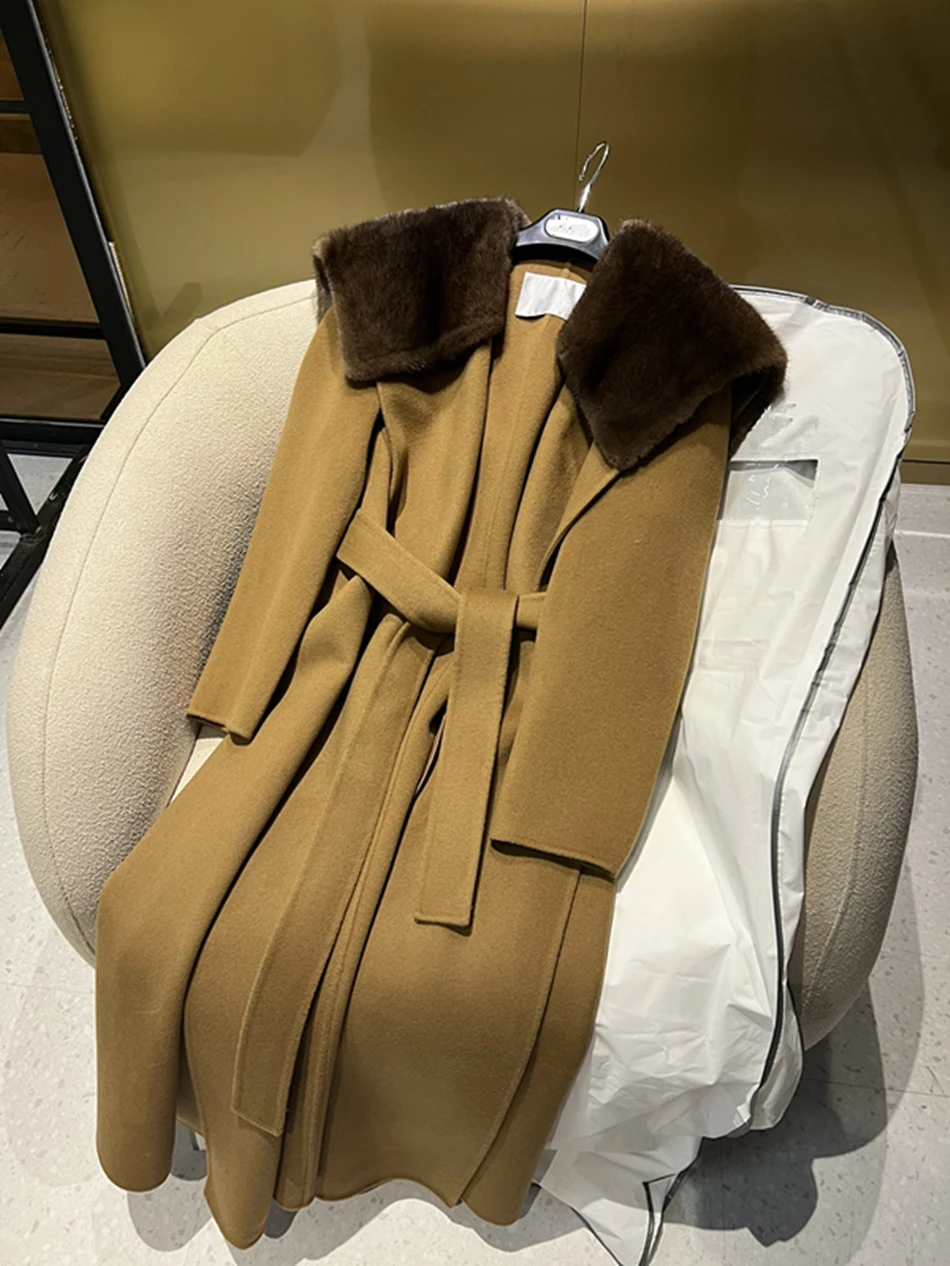 Длинное пальто из двустороннего кашемира и шерсти верхняя одежда высокого