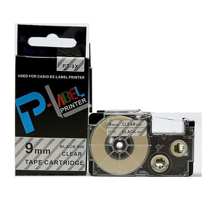 

100% Compatible tape XR-9X black on clear tape cartridge for EZ label printer PT-9X