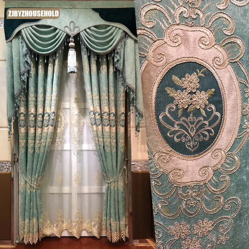 

Шторы в Европейском стиле, роскошные шенильные занавески для гостиной, спальни, роскошная атмосфера, простая оконная занавеска с вышивкой