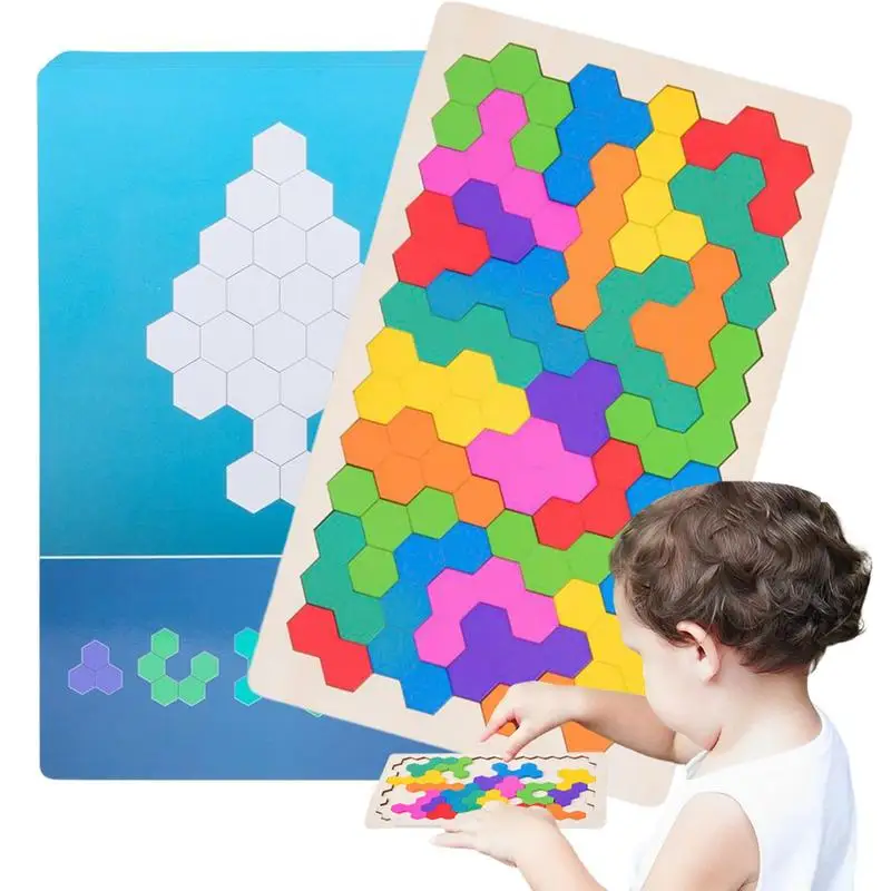

Wooden Pattern Blocks Educational Tangrams Puzzle Brain Teaser Puzzles Hexagon Jigsaw Kindergarten Enlightenment Logical