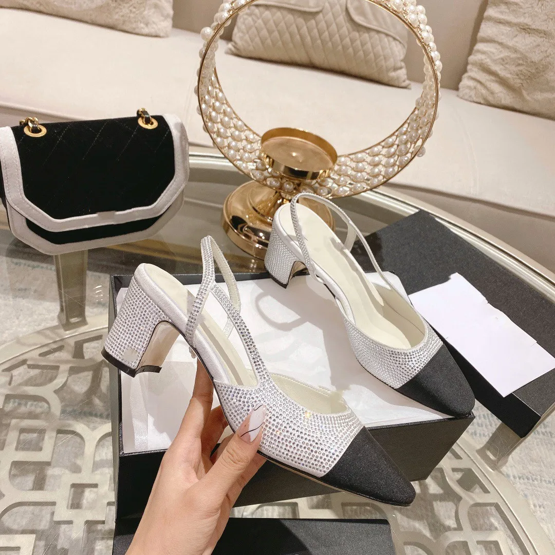 Summer 2023 new sequined toe sandals women's fashion block heel high heel buckle strap fashion round toe women's shoes