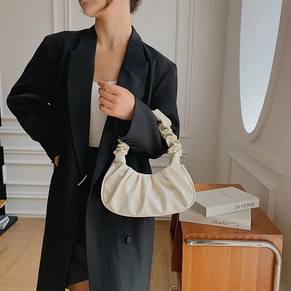 

Style Shoulder Pouch Pleated Very Peri Crescent Moon Purple PU Leather Handbag Cloud Bag Female Handbag Single Shoulder Bag