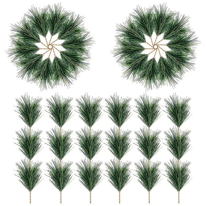 

60 шт. искусственные зеленые сосновые иглы, ветки-маленькие сосновые ветки, стебли, Медиаторы-искусственная зелень, сосновые медиаторы для рождественской гирлянды