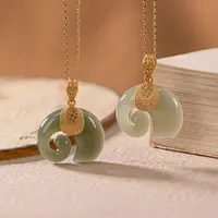 925 Sterling Silver Pendant For Women Oil Green Elephant Jadeite Hetian Jade Pendant Plated Gold Necklace 18inchL