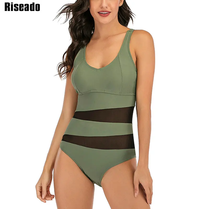 

Riseado сетчатый купальник с вырезами, сдельный, новинка 2020, из кусков, купальник для женщин, с перекрестными лямками сзади, боди завязанный сза...