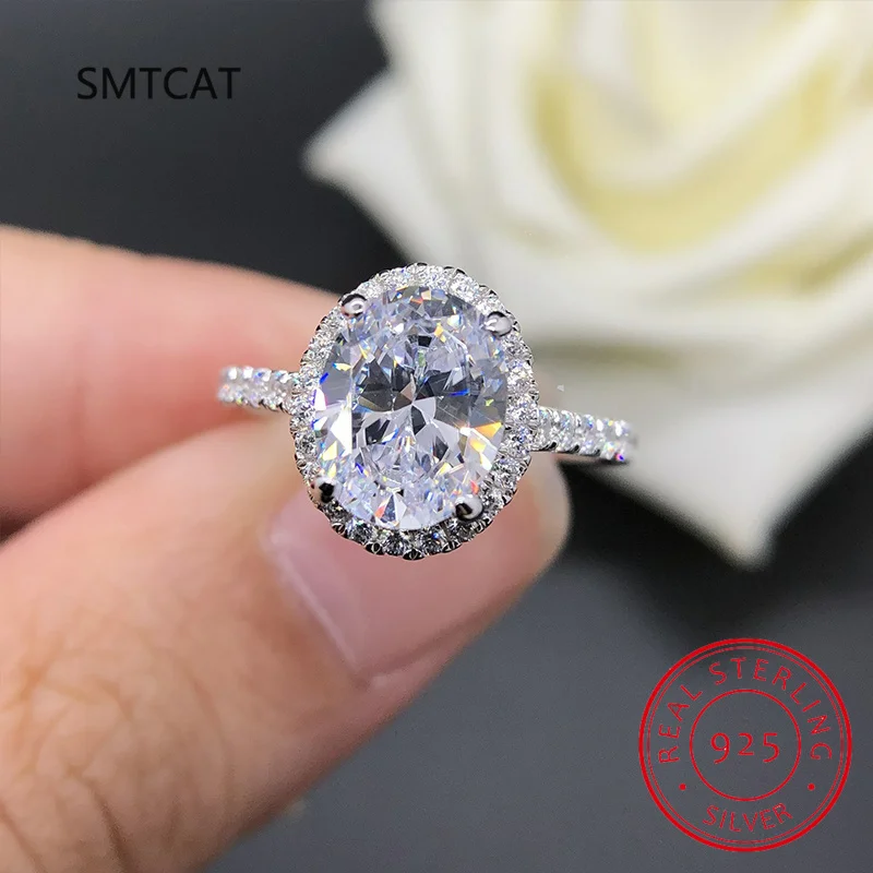 

100% 925 Sterling Silver 8*12mm Oval Sparkling High Carbon Diamond Wedding Rings For Women Party Fine Jewelry Wholesale