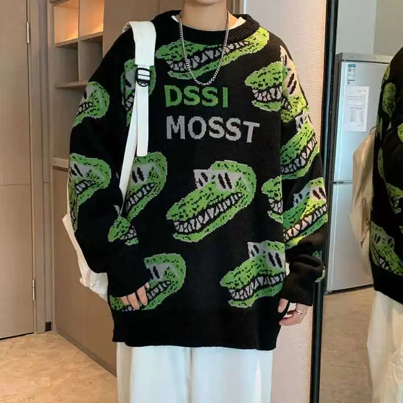 Мужской вязаный пуловер с крокодиловым узором Повседневный свитер любовник