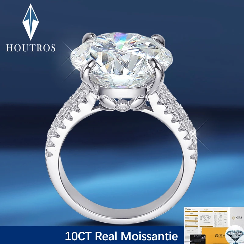 

Houtros D VVSI 10 CT Moissanite Wedding Ring For Women 925 Sterling Silver Plated 18K Gold Bridal Diamond Band Luxury Jewelry