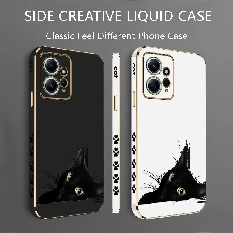 Cold Black Cat Luxury Plating Phone Case For Xiaomi Redmi Note 11 Pro Plus 10 Pro 11 11S 12Pro Plus 12 9S 8 Pro Cover