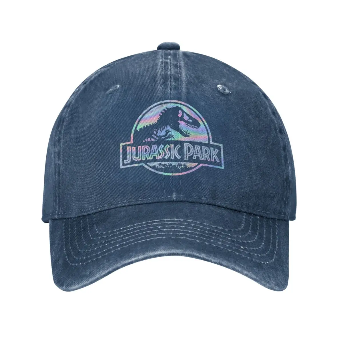 

Jurassic Parks Baseball Caps Retro Distressed Denim Washed Retro Holographic T-Rex Movie Logo Snapback Cap Outdoor Golf Caps Hat