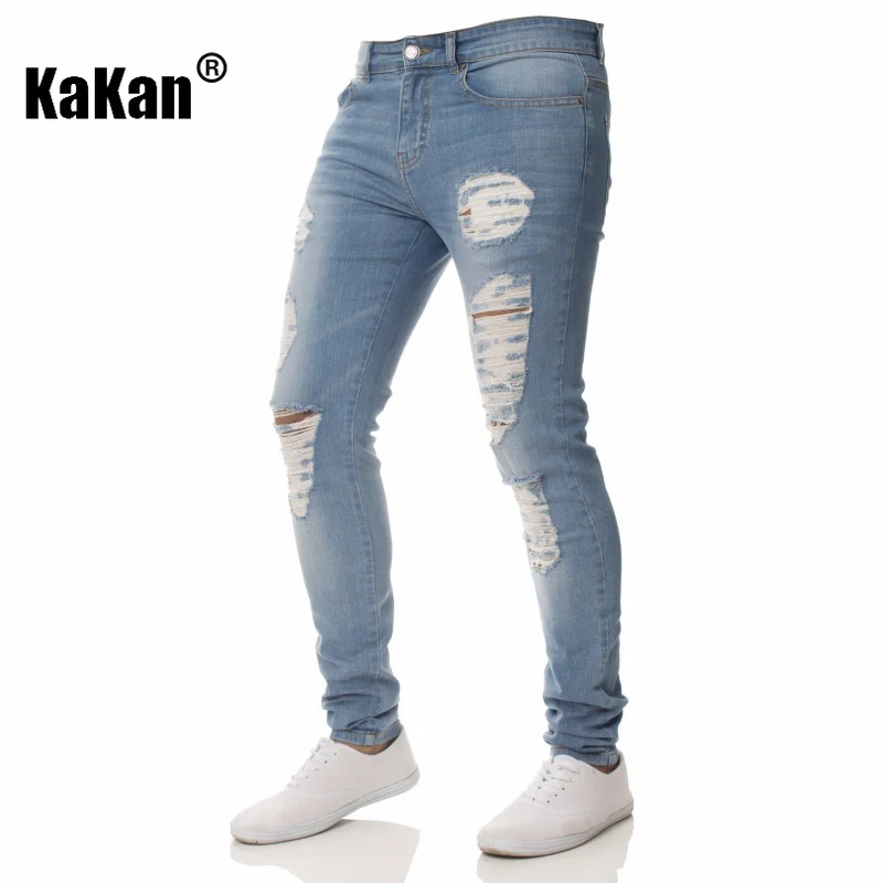 Kakan - New European and American Distressed Slim Fit Small Feet Jeans for Men, Youth Trend Stretch Long Jeans K49-082