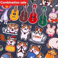cute corgi embroidery patch for clothes cartoon animal applique self adhesive patches for clothing rabbit stickers violin badges