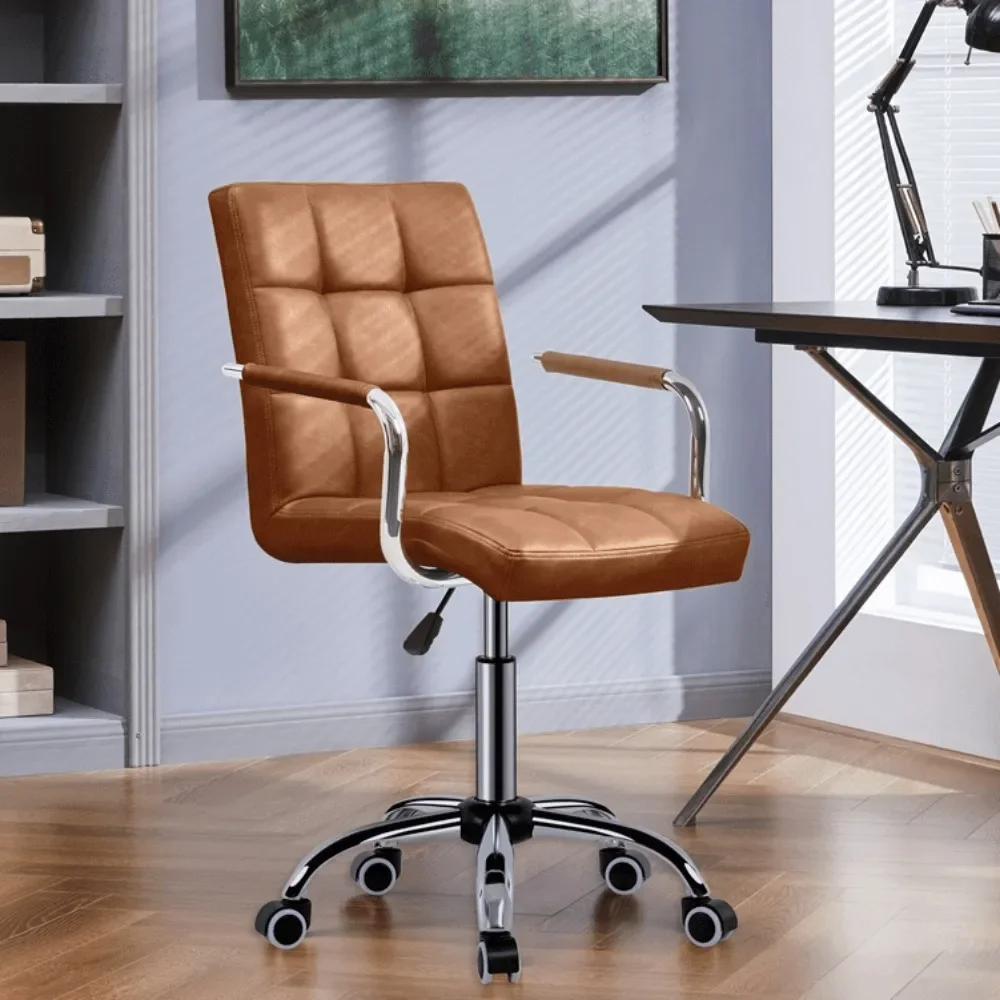 

Desk Chair Adjustable Faux Leather Mid Back Office Chair With Armrests Retro Brown Computer Armchair Gaming Gamer Ergonomic Mesh