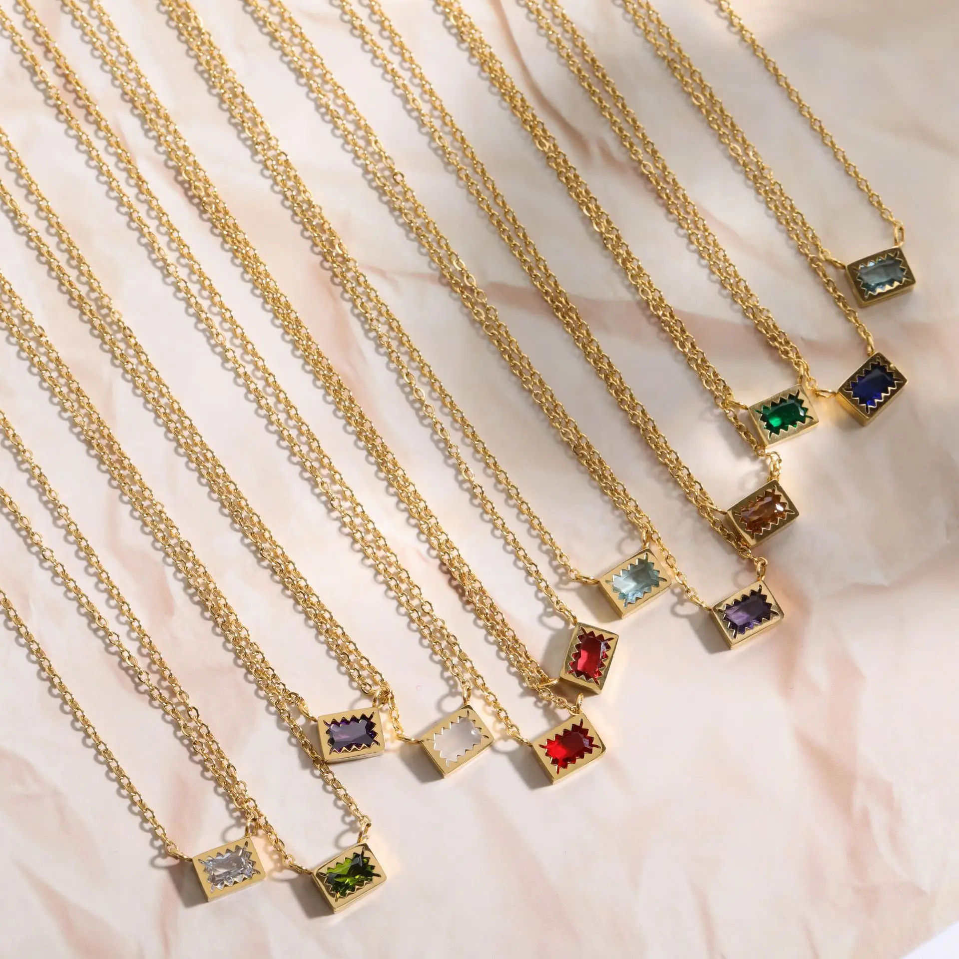 

New ins Stainless Steel Square Birthstone Zircon Necklace For Women 12 Birthstone Zodiac Pendant Necklaces Fashion Jewelry Gift