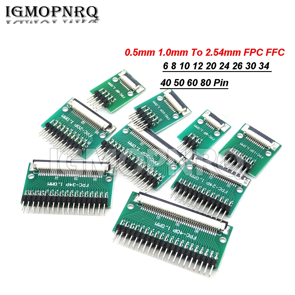FPC FFC Adapter Board 6 8 10 12 20 24 26 30 34 40 50 60 80 Pin 0.5mm 1.0mm To 2.54mm Connector Straight Needle And Curved Pin