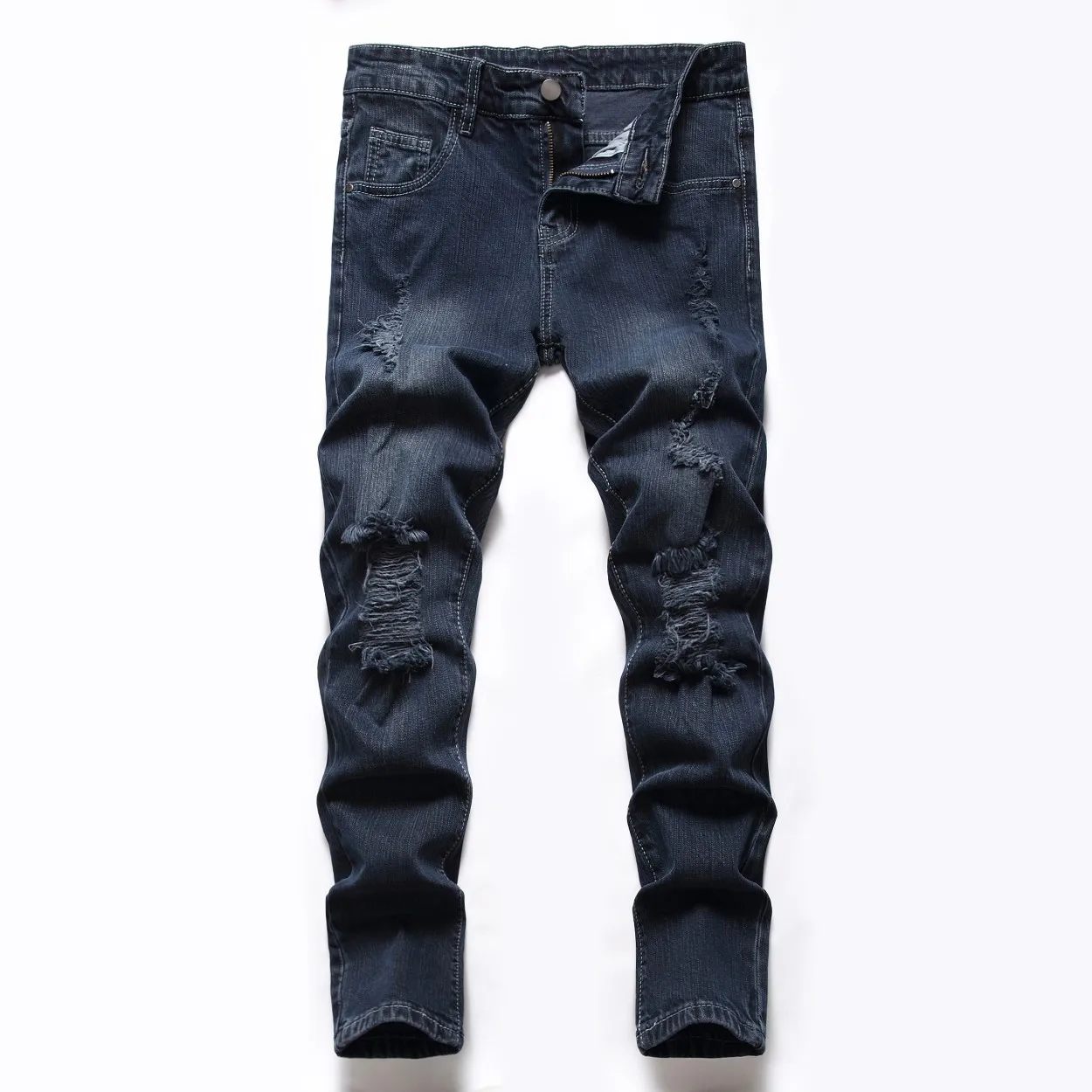 Children Jeans Four Seasons Boys Casual Straight-leg Ripped Stretch Denim Trousers big Kids Washed Basic Clohtes 6-16