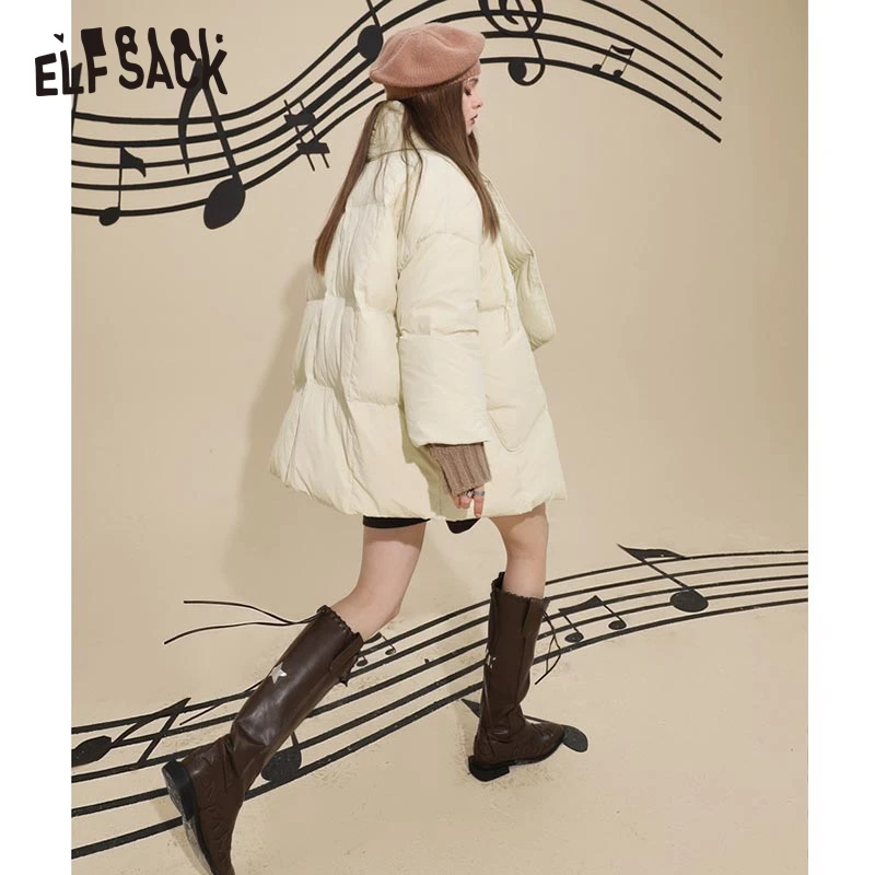 ELFSACK White Down Coats Women 2022 Winter New Loose Collar Detachable Jackets