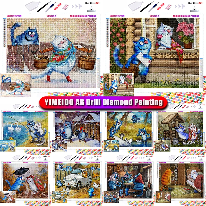 

YIMEIDO DIY 5D AB Diamond Painting Cartoon Cat Cross Stitch Kits Full Drill Diamond Embroidery Mosaic Art Picture of Rhinestones