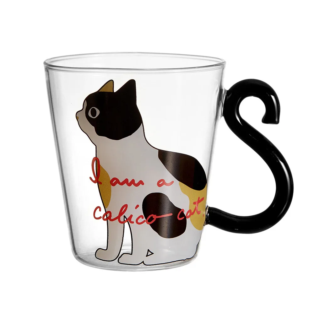 

300ML Cute Cat Glass Juice Coffee Cup Milk Tea Coffee Glass Mug Cat Tail Handle Cat Valentine's Day Lover Gifts