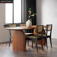 SENTEWO Free Shipping Fashion Modern Solid Wood Top Dining Table And 6 Chairs Set Wood Base Farmhouse Retro Kitchen Furniture