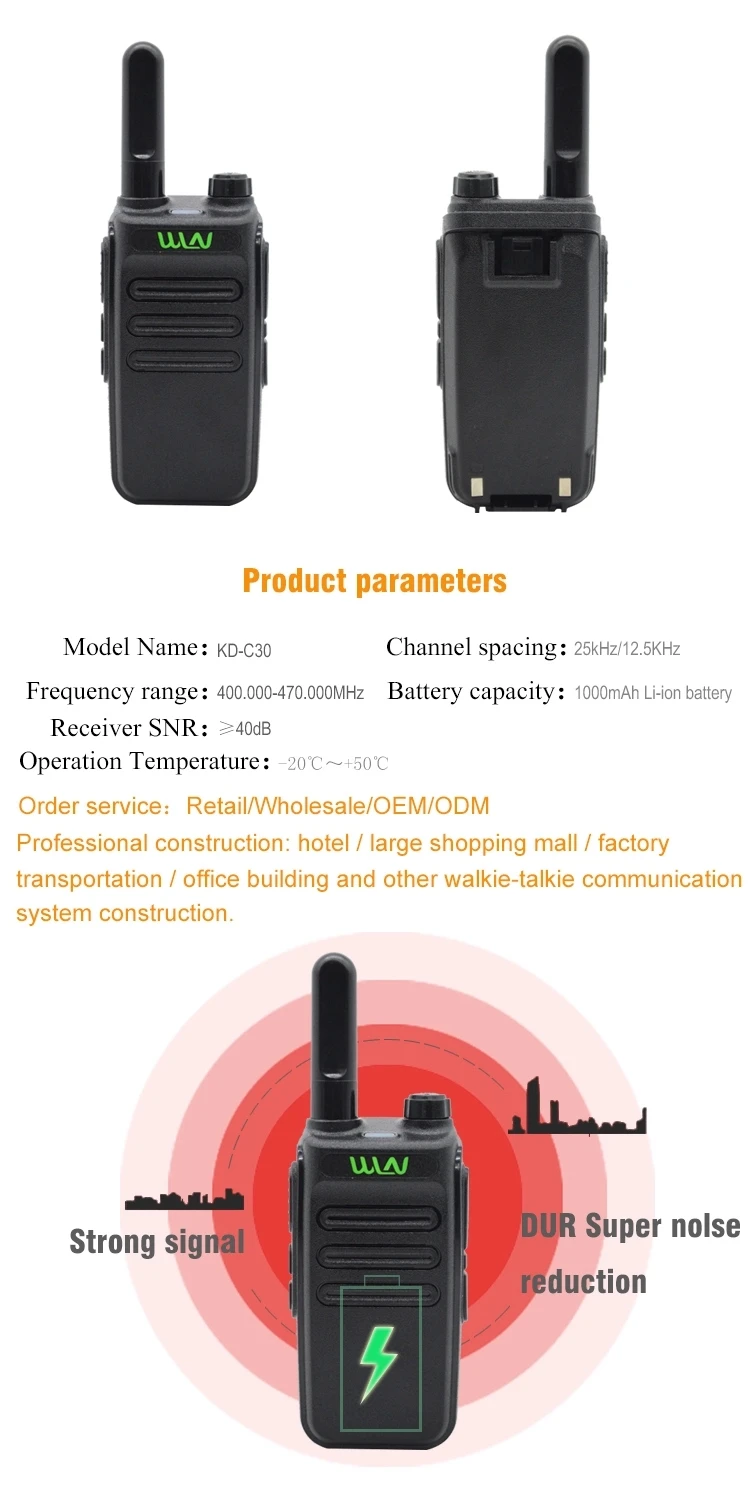 2 pcs Walkie Talkie Mini WLN KD-C30 USB Type C Phone Radio Walkie-Talkies Two-way Radio Portable radio PTT Hotel Uhf 400-470 MHZ