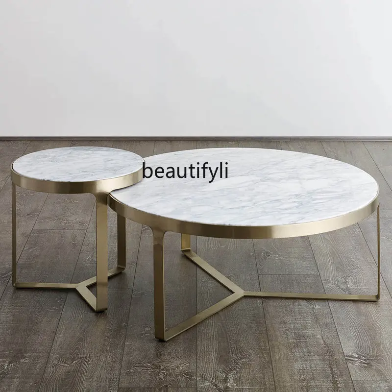 

Современный мраморный журнальный столик yj из нержавеющей стали, светильник, роскошная и простая гостиная, диван, чайный столик, журнальный столик