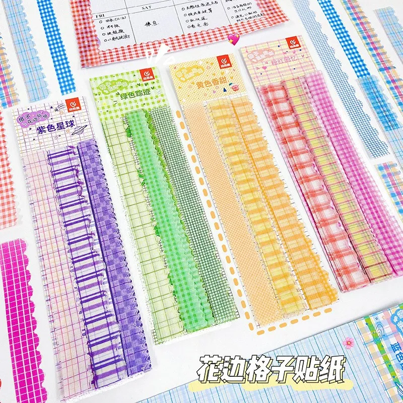 

Kawaii, клетчатая Коллекция DIY Washi, лента, искусственная фотография, милые наклейки, школьные канцелярские принадлежности