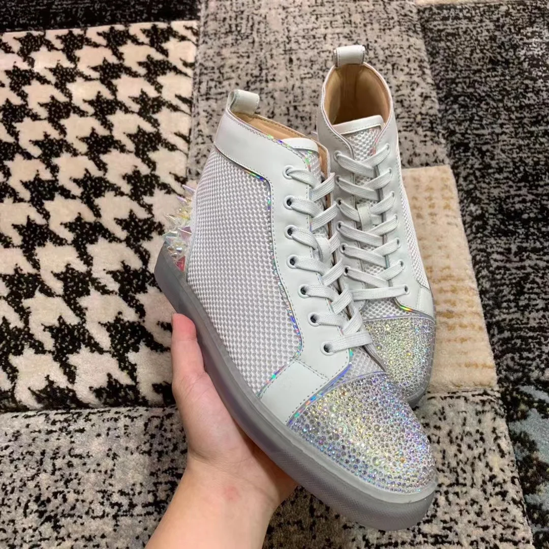 

NEW High-end leather shoes, men's shoes, red-soled shoes, leather high-top shoes, men's shoes, casual shoes rivet shoes