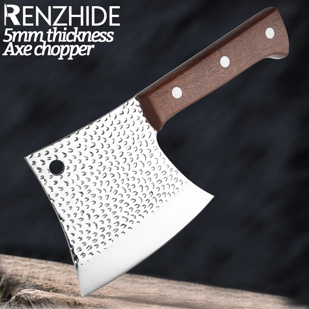 

RZD 6 Inch Axe Chopping Knife Stainless Steel Serbian Chef Cleaver Firewood Garden Hard Thing Bone Cutting Hiking Camping Tool