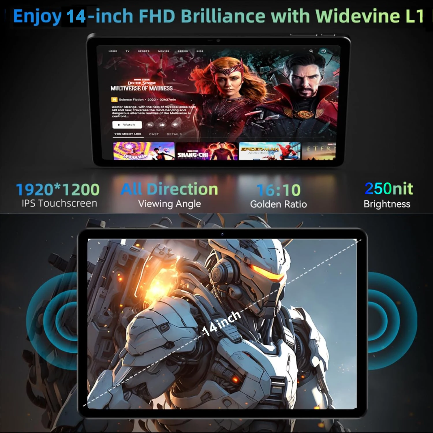 Фото Глобальная прошивка YUSUNOUL 14-дюймовая вкладка GT140 1920*1200 FHD IPS-экран 5G wifi Телефонный звонок wifl 16 + 512 ГБ Планшет Android 14 Настенные вкладки №2