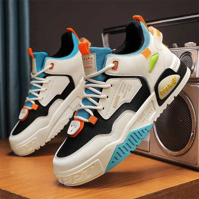 

Men's Skateboard Shoes PU Leather High-top Casual Sneakers Comfortable Walking Shoes