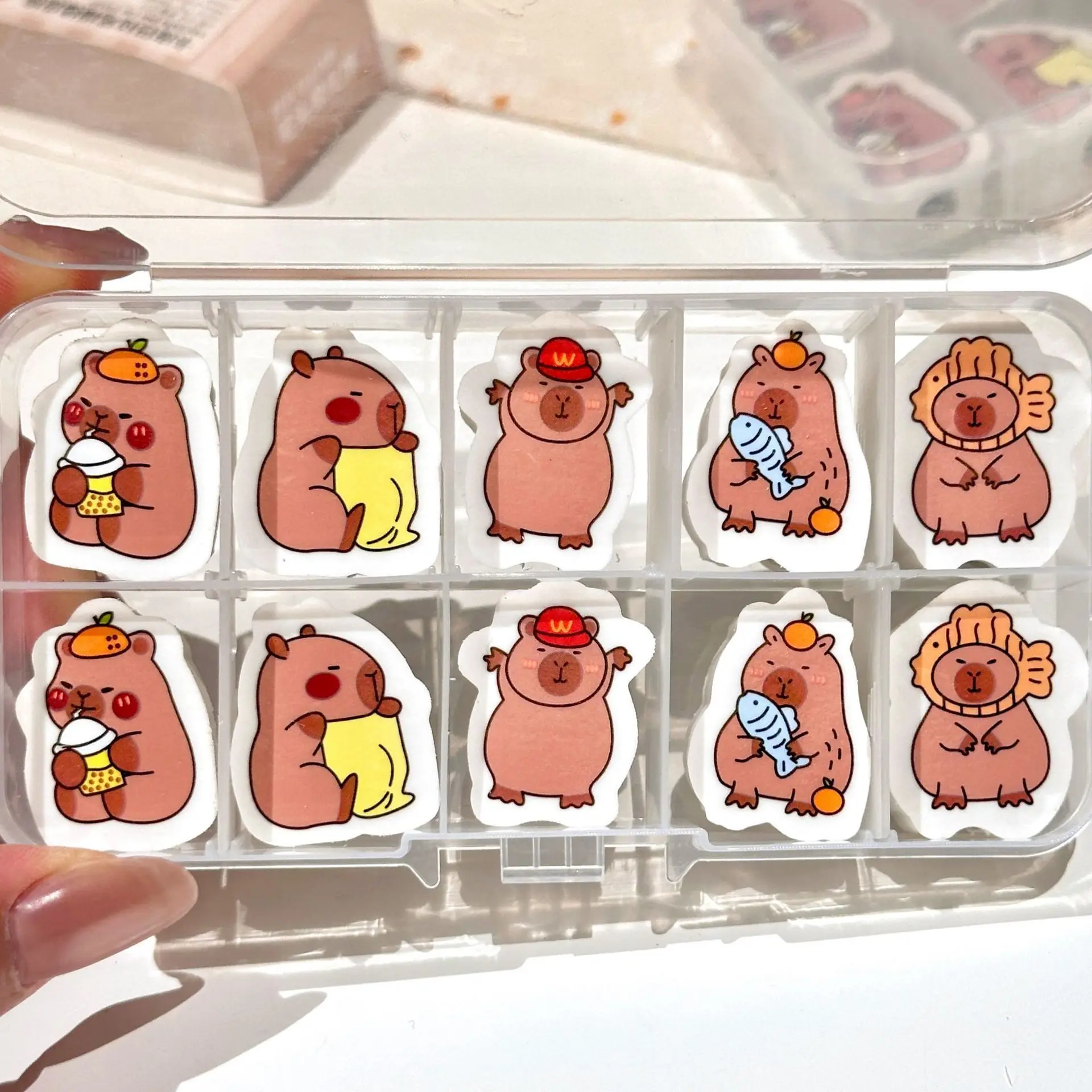 

Kawaii 10 шт., ластик с капибарой, колпачок для карандашей, топперы для карандашей, эстетические школьные канцелярские принадлежности, рекламные канцелярские принадлежности, офисные и подарки