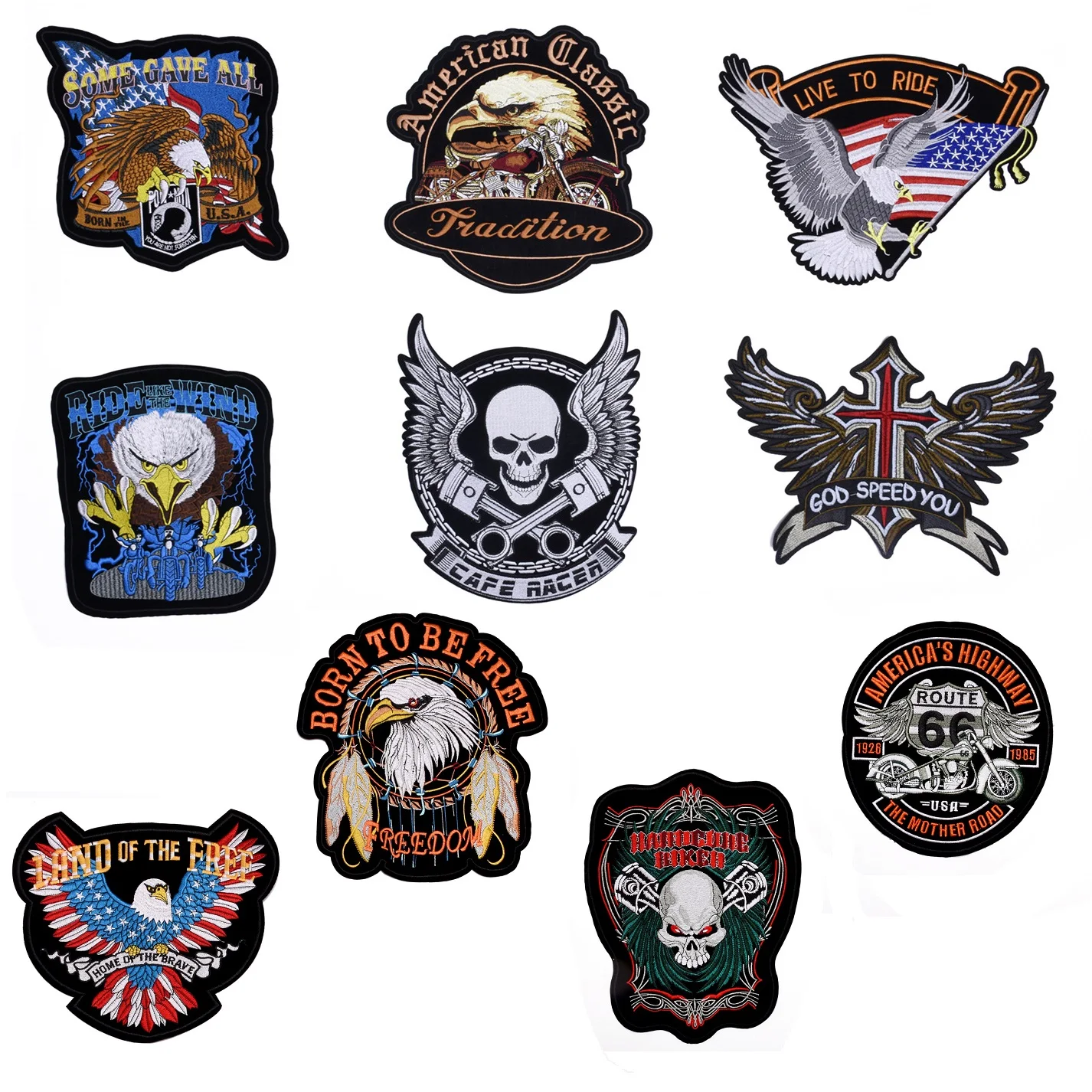 

Motorcycle Ride series Clothes Coat Big Back Sticker ironing Embroidered Patches Skull Eagle DIY Sew Applique decor Badge