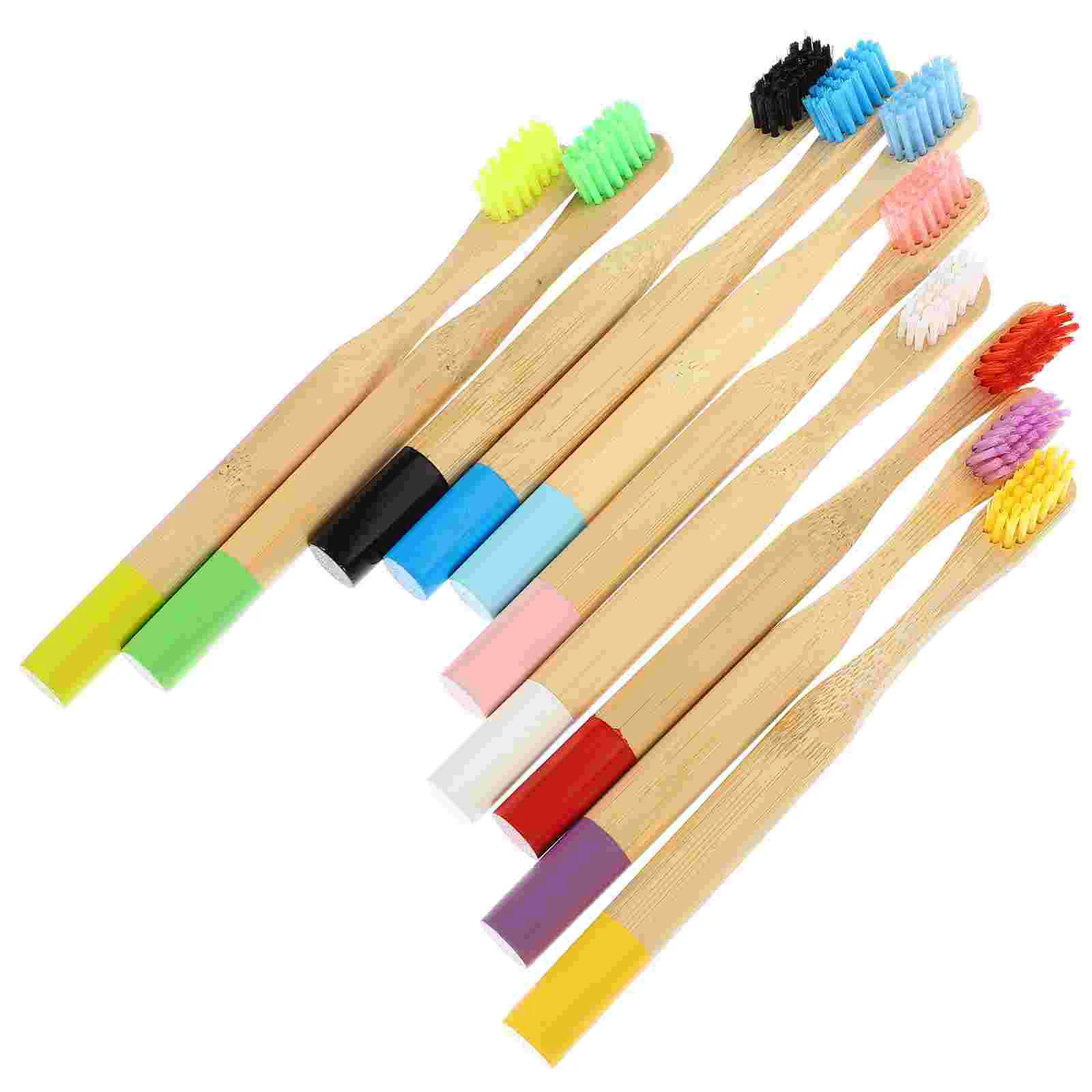 

10 Pcs Bamboo For Kids Tooth Brush Household Teeth Round Handle Bamboo Household Soft Bristles Adults Travel